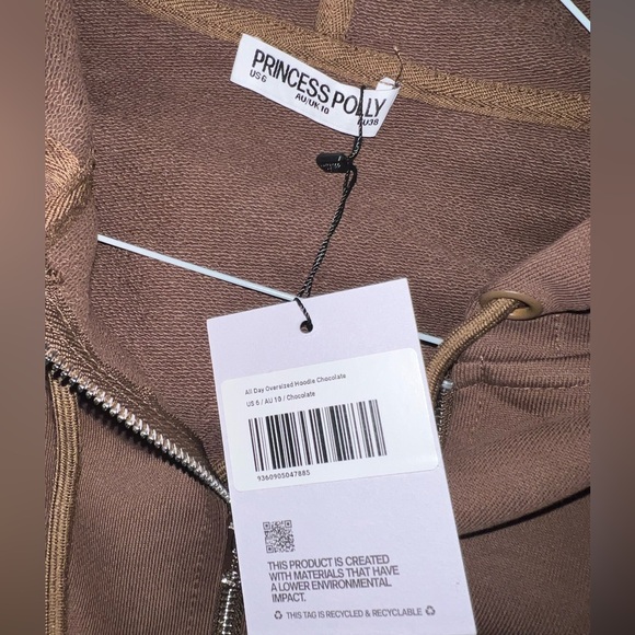 Princess Polly All Day Oversized Hoodie Chocolate, Size 6 NWT - Picture 9 of 9